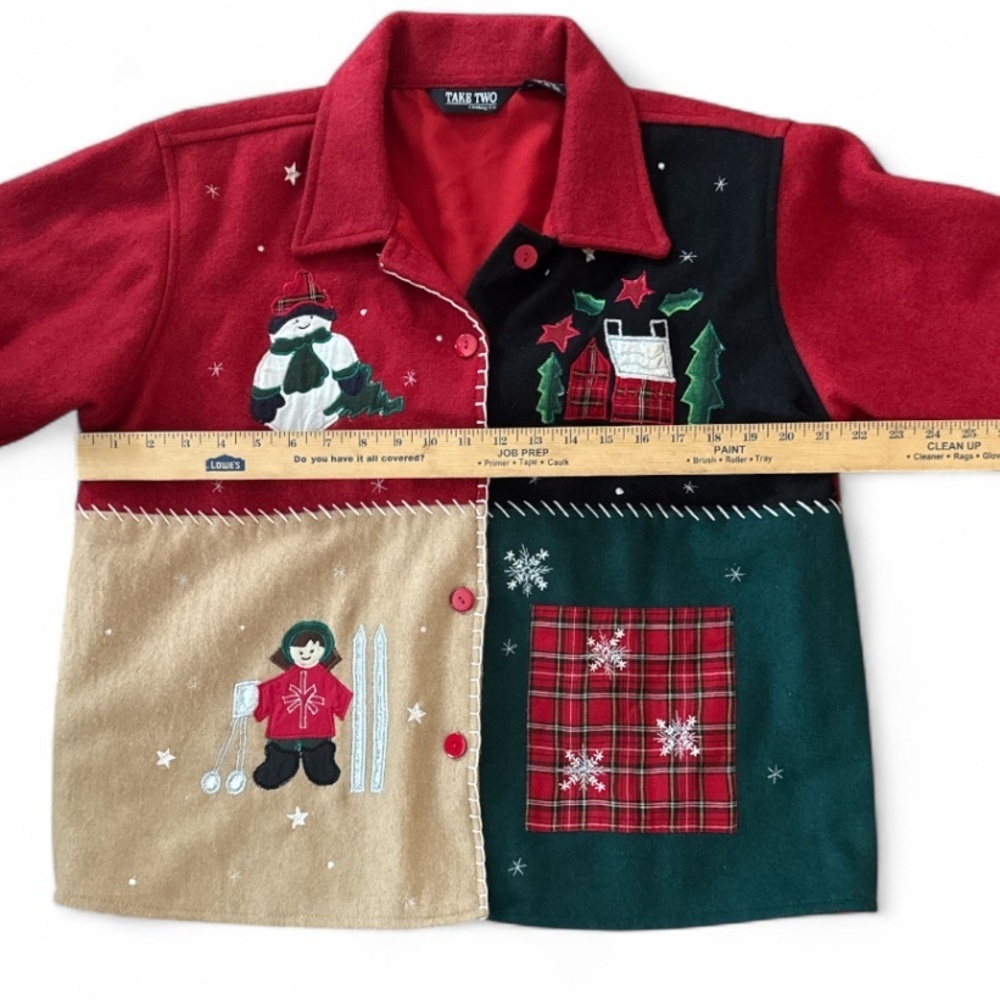 Vintage Take Two Clothing Co Patchwork Wool Blend Winter / Christmas Jacket L - Picture 7 of 11